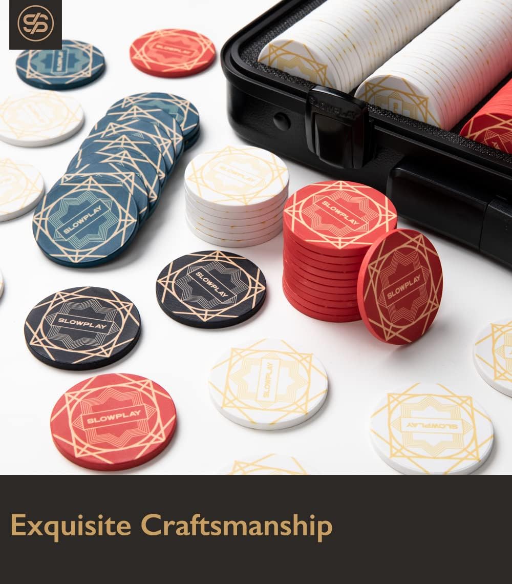 SLOWPLAY Nash Ceramic Poker Chips in Bulk, Casino Grade Ceramic 10-Gram Poker Chip for Texas Hold'em, 39mm Professional Chips Pack of 50 with Denomination of 10000