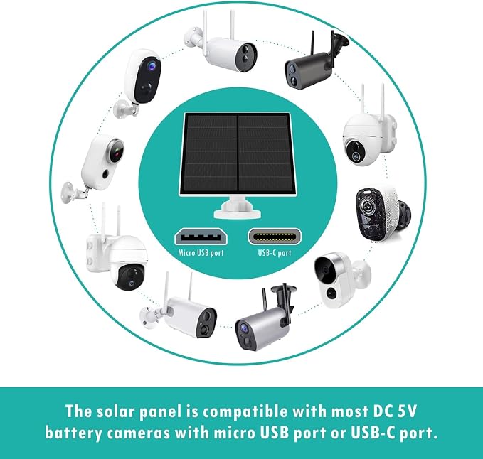 Solar Panel for Security Camera, 5W USB Solar Panel Compatible - Image 2