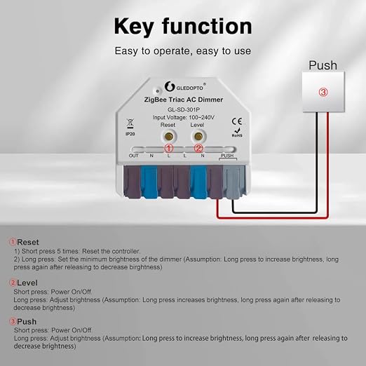 GLEDOPTO ZigBee 3.0 Triac AC Dimmer Switch Mini LED Dimmable Switch 400W Max - Image 9