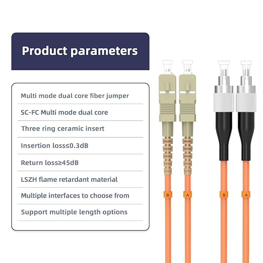 OM1 Fiber Optic Jumper Optical Patch Cord, SC/UPC to FC/UPC Multimode Duplex - Image 3