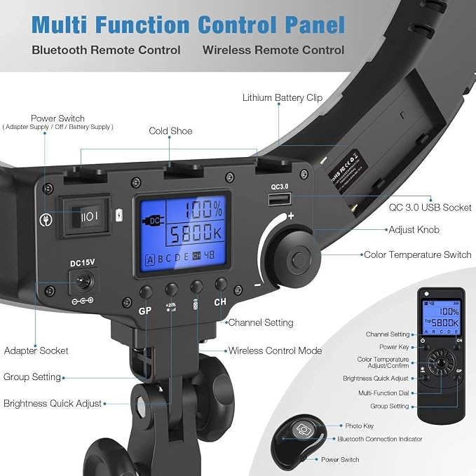 19 inch Ring Light with Remote Controller and Stand iPad Holder, 60W Bi-Color - Image 7