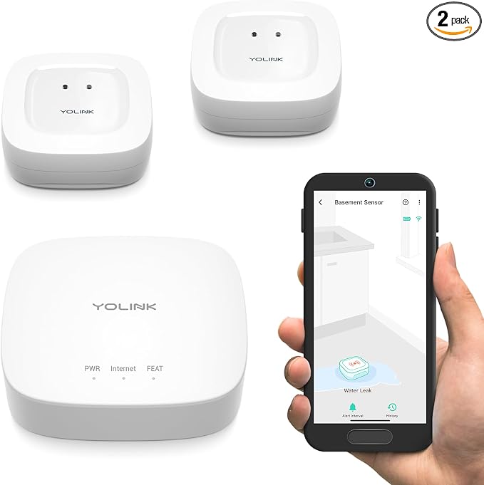 YoLink Smart Home Starter Kit: Hub & 2-Pack Water Leak Sensor 1, LoRa Up to 1/4 by YoLink