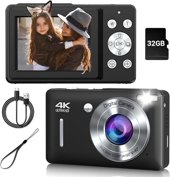 Digital Camera, 44MP Compact Camera, FHD 1080P Point and Shoot Digital Cameras by Gtonster