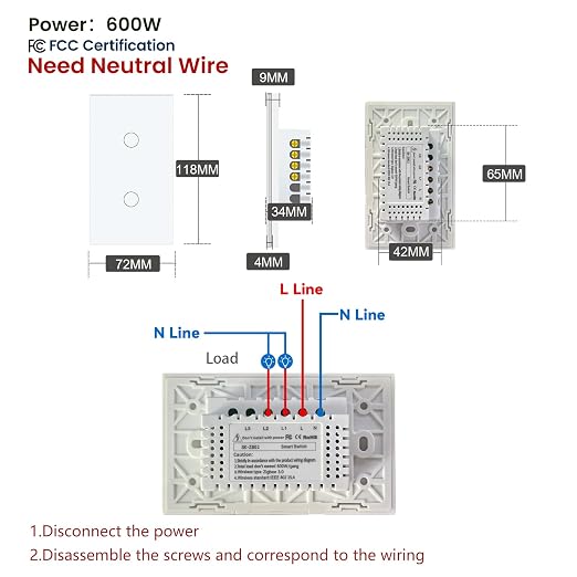 Zigbee Smart Switch Neutral Wire Required Need Zigbee Hub, 4.65 X 2.83 X 1.34 - Image 2