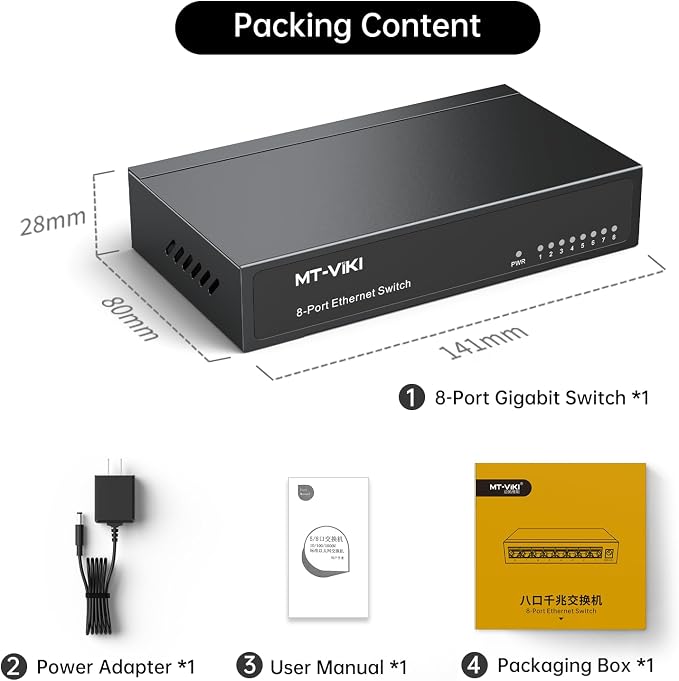 MT-VIKI 8 Port Gigabit Ethernet Switch, Unmanaged Network Switch Splitter - Image 8
