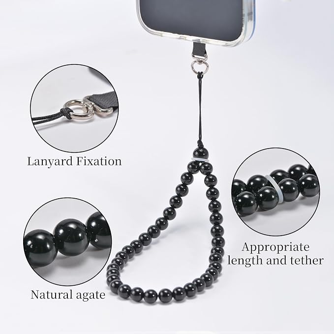 Agate Beaded Phone Wrist Strap for Women Men Stone Beads Charm Handmade - Image 3