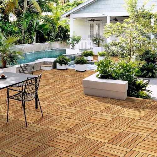 Yaheetech 54PCS Deck Tiles Acacia Wood Interlocking Outdoor Flooring - Image 2