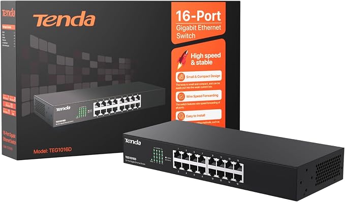 Tenda TEG1016D, 16-Port Gigabit Switch, Unmanaged Desktop Network Hub, Office - Image 8