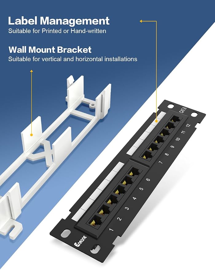 12 Port CAT6 Patch Panel Mini Wall Mount Bracket Included and 89D Bracket UTP - Image 4