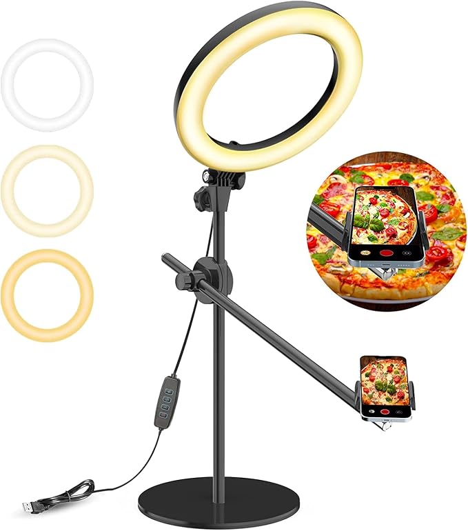 Selfie Ring Light with Stand and Phone Holder, Overhead Phone Mount with 10.5" by LUXSURE
