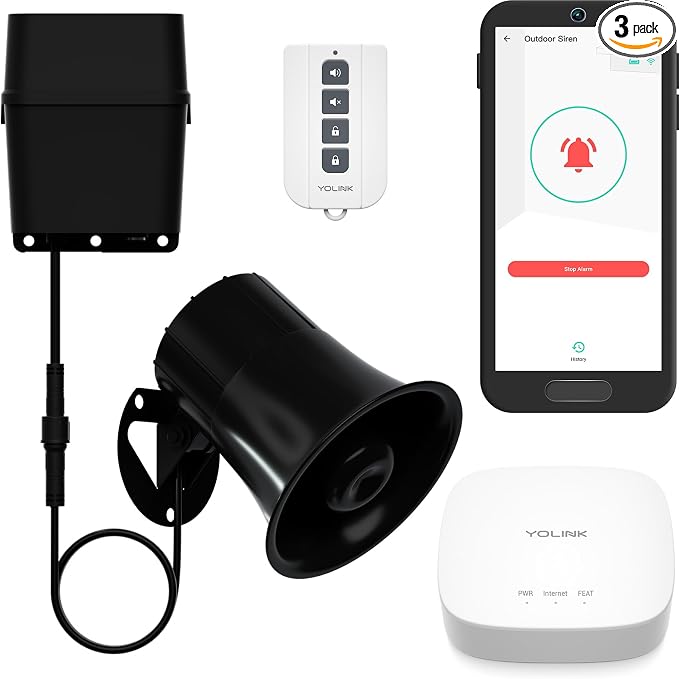 Outdoor Alarm Controller 2 and SirenFob Kit, Battery-Powered Siren/Alarm/Relay by YoLink
