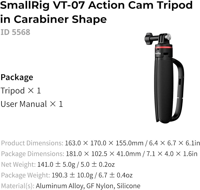SMALLRIG Portable Action Camera Tripod in Carabiner Shape, 6.5-13.6in - Image 8