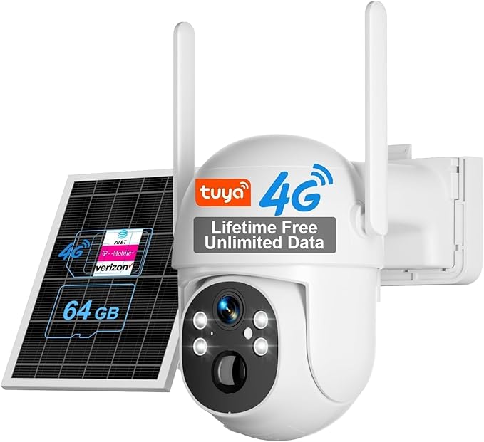 SANSCO 4G LTE Cellular Solar Security Camera, Lifetime Free Unlimited Data by SANSCO