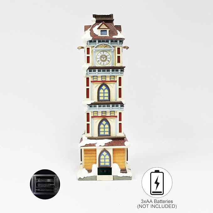 MOMENTS IN TIME Lighted Christmas Clock Tower 14.5” LED Hand-Painted Polyresin - Image 5