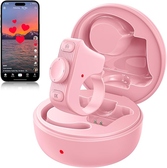 Remote Scrolling Ring for Tiktok, Page Turner for Kindle App, Tablet-Light Pink by MILOUZ