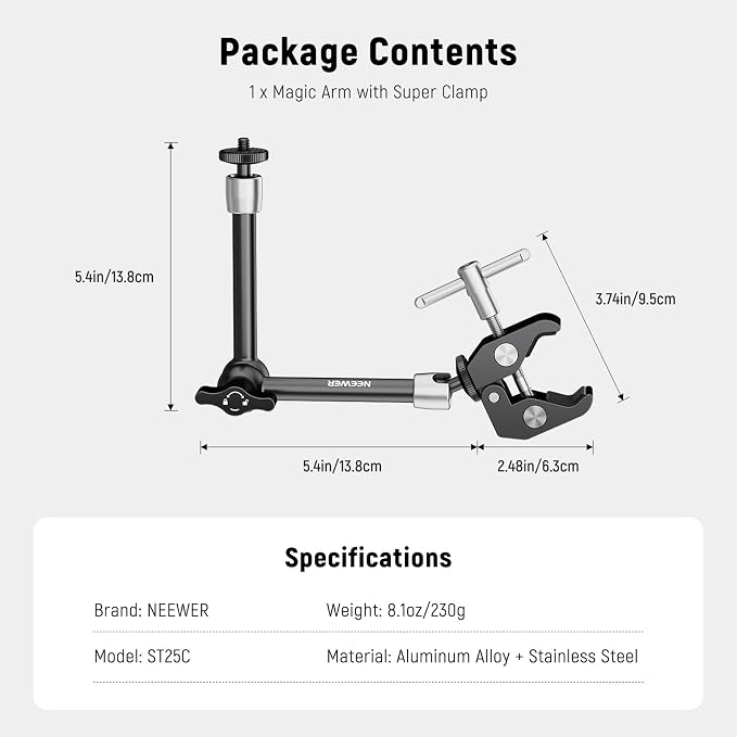 NEEWER 9.8"/25cm Adjustable Magic Arm - Image 8