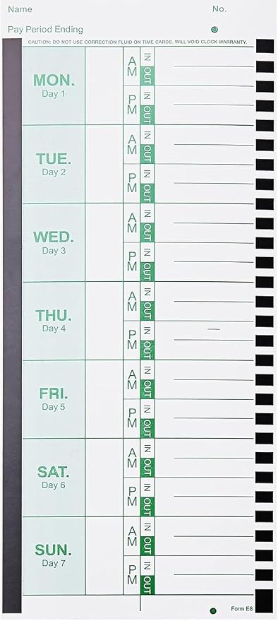100 E8 Weekly Thermal Time Cards by Unknown