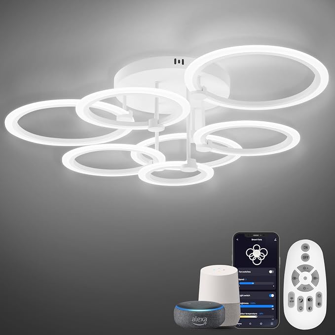 Smart LED Ceiling Light, 7-Ring Modern Flush Mount Fixture, 130W Dimmable by SEABLE