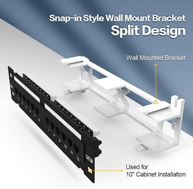 12 Port Patch Panel CAT6A Patch Panel Wall Mount or Rack Mount 10inch Bracket - Image 4