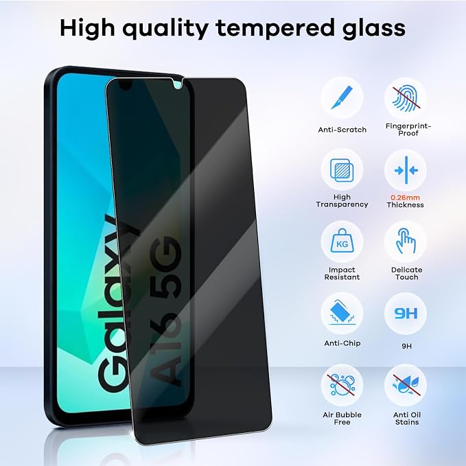 3+3 Pack for Samsung Galaxy A16 5G Privacy Screen Protector & Phone Camera Lens - Image 3