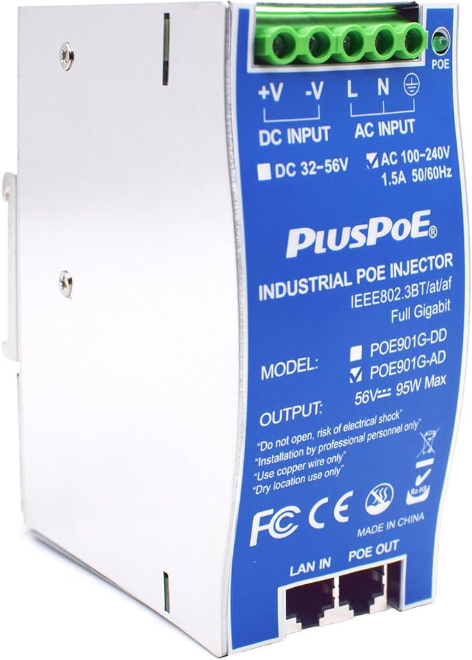Gigabit Industrial PoE++ Injector 95W IEEE 802.3BT/at/af Compliant, Input by PLUSPOE