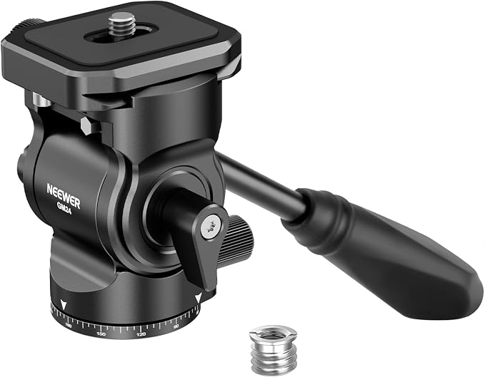NEEWER Tripod Fluid Head with Quick Release Plate & Handle, Metal Pan Tilt by Neewer