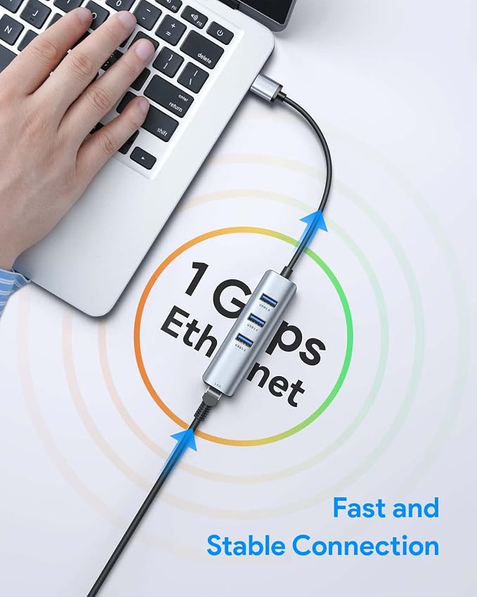 USB 3.0 to Ethernet Adapter, ABLEWE 3-Port USB 3.0 Hub - Image 3