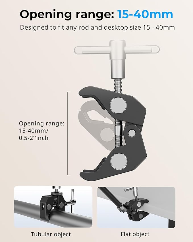SMALLRIG Clamp w/ 1/4" and 3/8" Thread and 9.8 Inches Adjustable Friction Power - Image 4