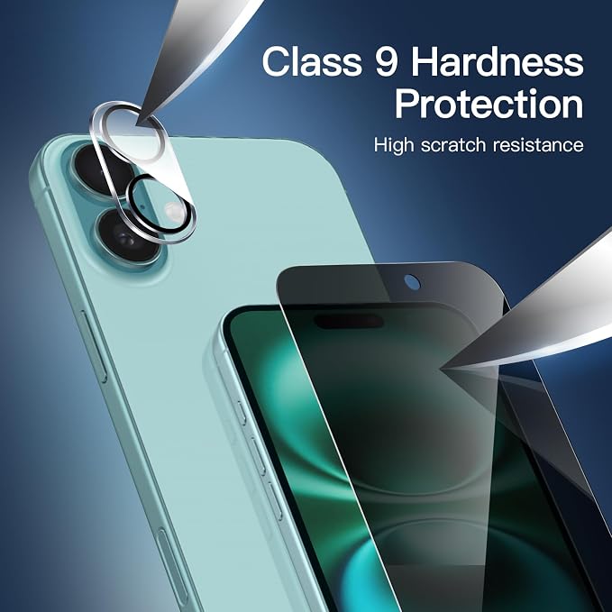 NEW'C 3x Privacy for iPhone 16 Plus Screen Protector+ 3x Camera Lens Protector - Image 6