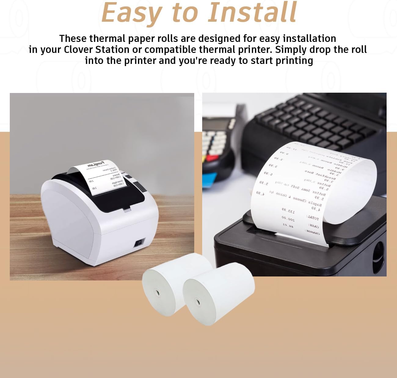 3 1/8 x 190 Thermal Receipt Paper Rolls For Most POS Systems and Receipt Printers, Compatible With Clover Station, Square Station, Toast Station, TM-T88, TSP Series (30 Rolls)