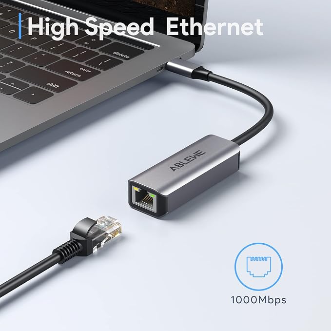 USB C to Ethernet Adapter, ABLEWE Type-C to RJ45 Gigabit Ethernet Adapter - Image 2