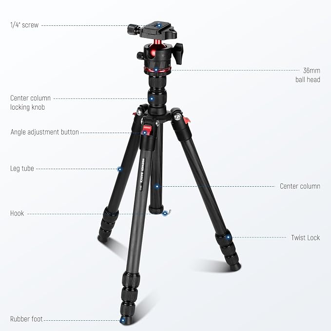 NEEWER Basics Carbon Fiber Travel Tripod, Arca Type Ball Head & Cell Phone - Image 8
