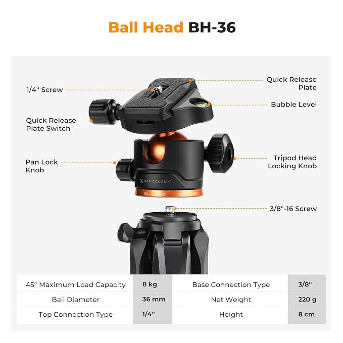 K&F CONCEPT 75 inch/190cm Camera Tripod, Lightweight Travel Outdoor DSLR Tripods - Image 3