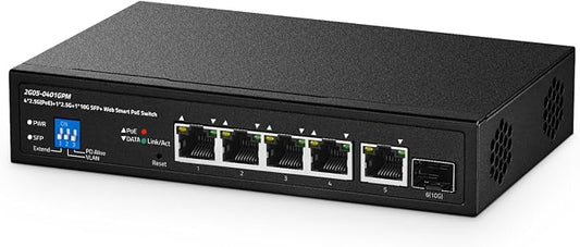 6 Port 2.5G PoE Managed Switch, 10G SFP+ Slot, IEEE802.3af/at 100W, Support by Binardat