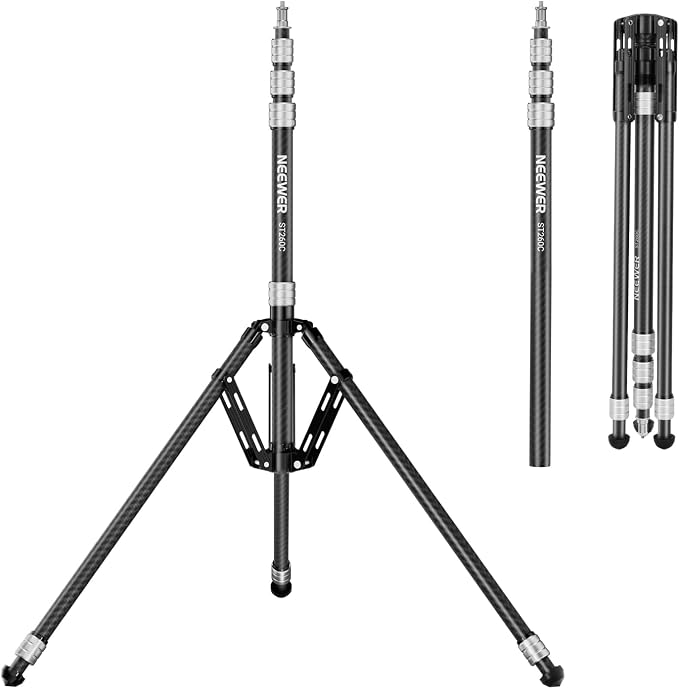 NEEWER Carbon Fiber Tripod Stand w Reversible Legs, 6.6lb/3kg Max Load by Neewer