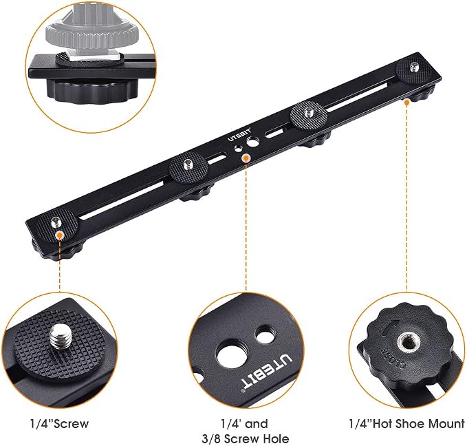 UTEBIT 11 inch Flash Bracket, Long Dual Camera Mount Flash Bracket Extension Bar - Image 2