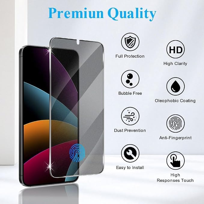 2 Pack Galaxy S25 Anti spy Privacy Screen Protector, 9H Tempered Glass - Image 2