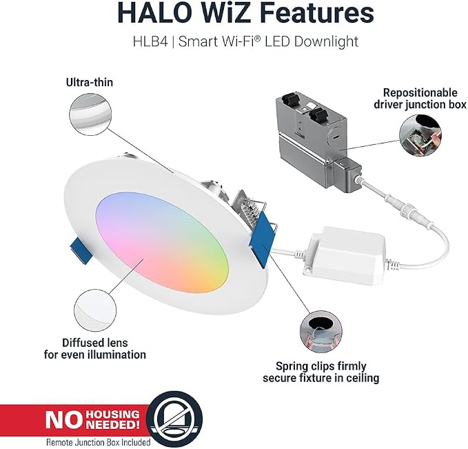HALO HLB4069WZRGBWMWR 4” Smart Wi-Fi Slim Canless LED Downlight Powered by WiZ - Image 4