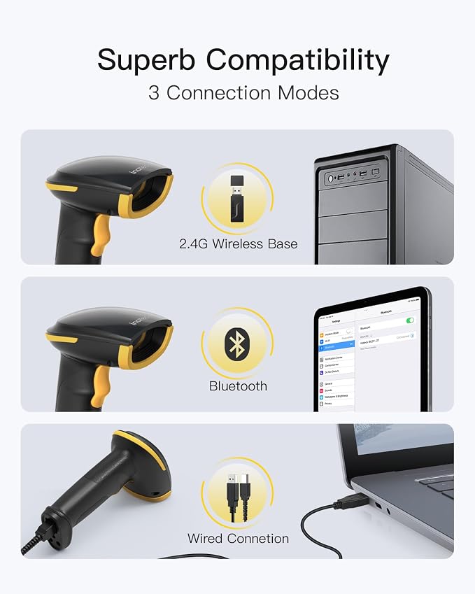 Inateck Wireless Barcode Scanner, 1D USB Barcode Reader Handheld, 2000mAh - Image 6