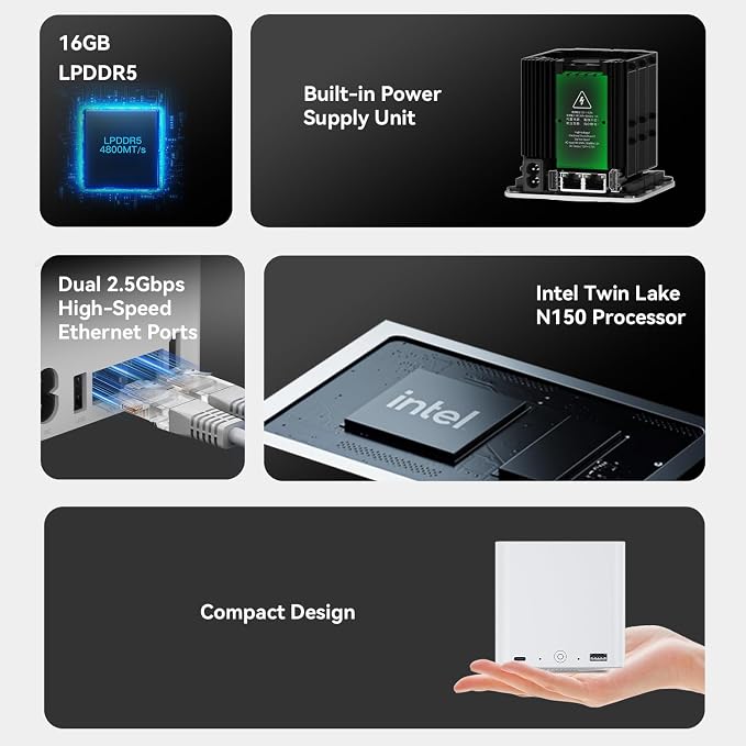 Beelink ME Mini PC, Desktop NAS Intel N150 16G LPDDR5, 1TB M.2 PCIe 3.0x1 SSD - Image 3
