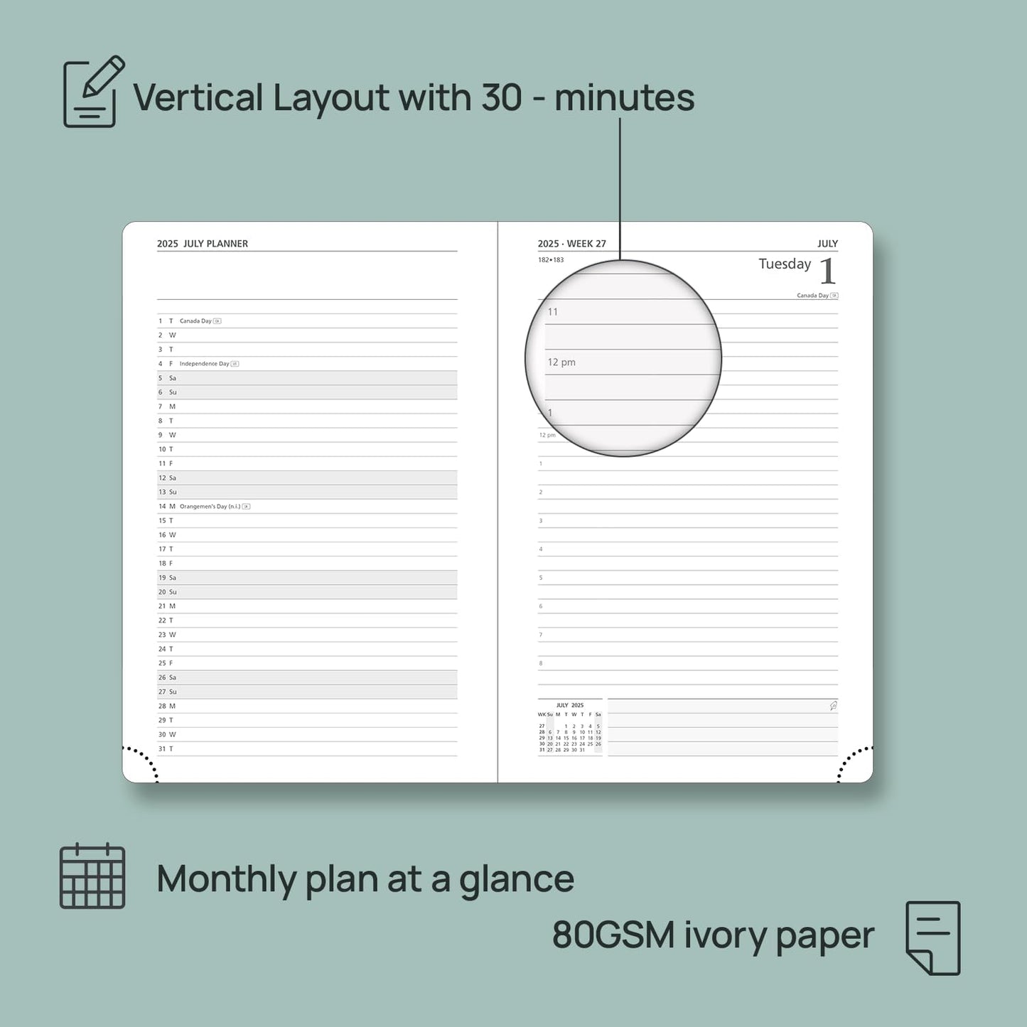 POPRUN 2025-2026 Daily Planner One Page Per Day (Medium - 5.75'' x 8.5'') - Academic Calendar (July 2025 - June 2026), 2025 Day Appointment Book with Monthly Tabs, Hardcover - Haze Blue