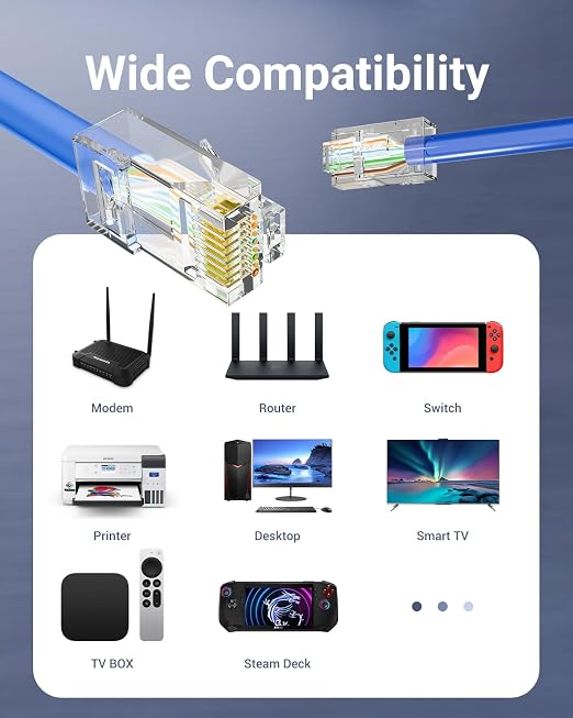 VCE 100-Pack Cat6 RJ45 Pass Through Connectors, 10Gbps Unshielded Ethernet - Image 9