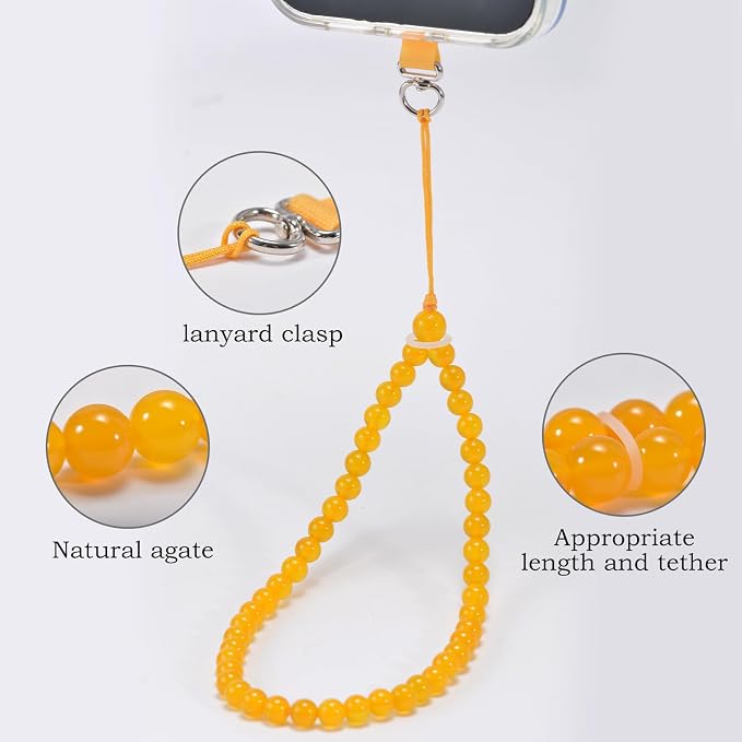 Agate Beaded Phone Wrist Strap for Women Men Stone Beads Charm Handmade - Image 3