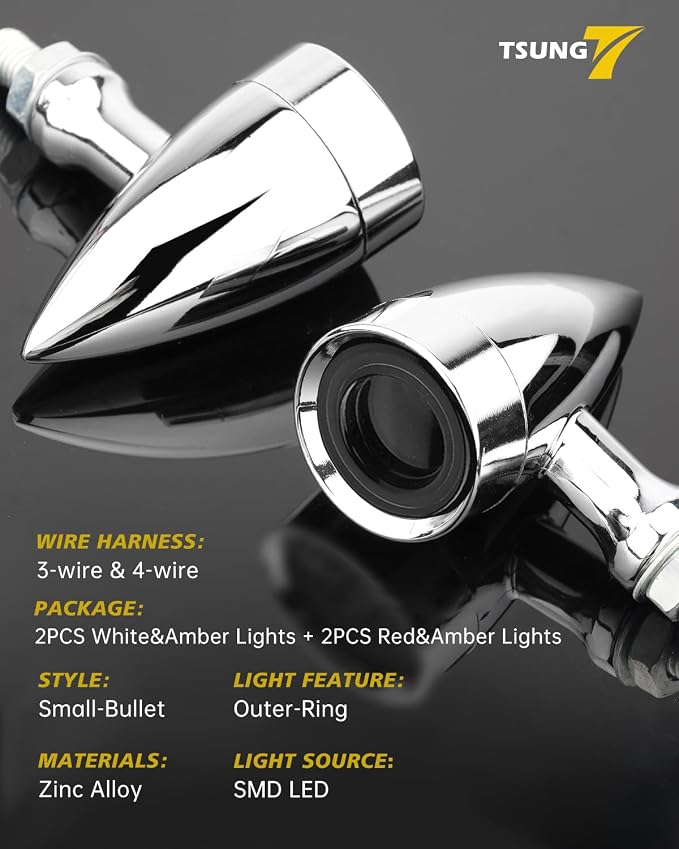 TSUNG Universal Motorcycle LED Turn Signals Lights Small Bullet Front Rear - Image 2