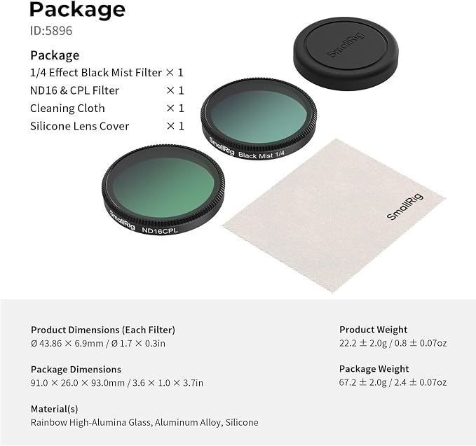 SmallRig Filter Kit for DJI Osmo Action 6, ND16/CPL & 1/4 Black Mist Filter Kit - Image 7