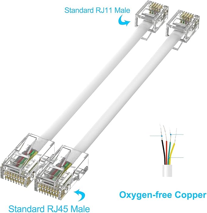 Phone Jack to Ethernet Cable Adapter, RJ45 8P8C Female to RJ11 6P4C Male - Image 2