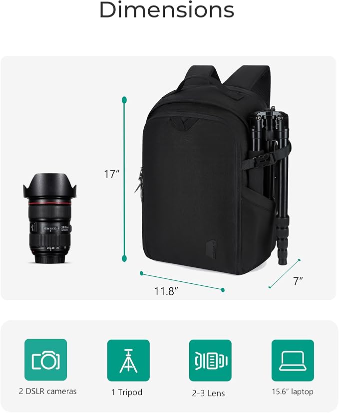 BAGSMART Camera Backpack, DSLR SLR Camera Bag Backpack Fits 15.6 Inch Laptop - Image 3