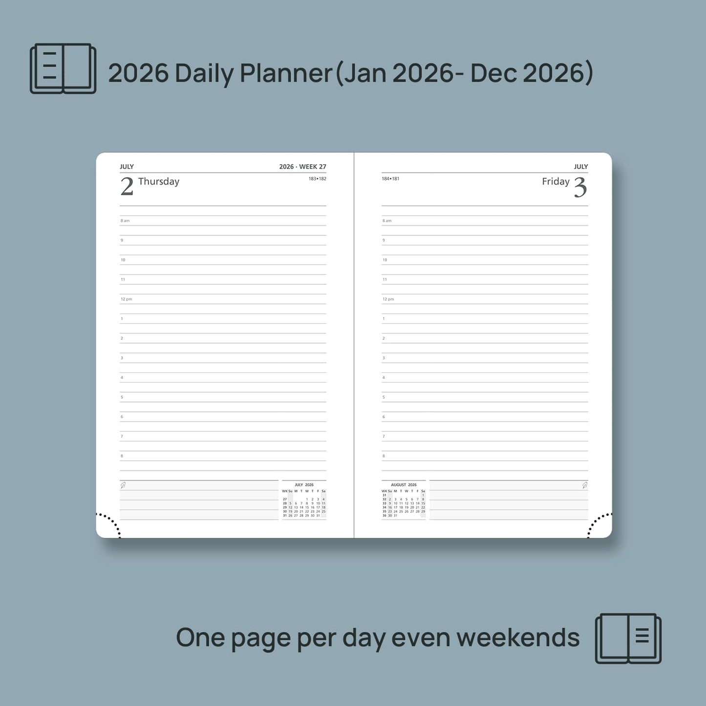 POPRUN 2026 Daily Planner One Page Per Day A5 Size Calendar (5.75" x 8.5") - 12 Months Hourly Appointment Book with Hardcover, Pocket, Pen Holder - Light Yellow