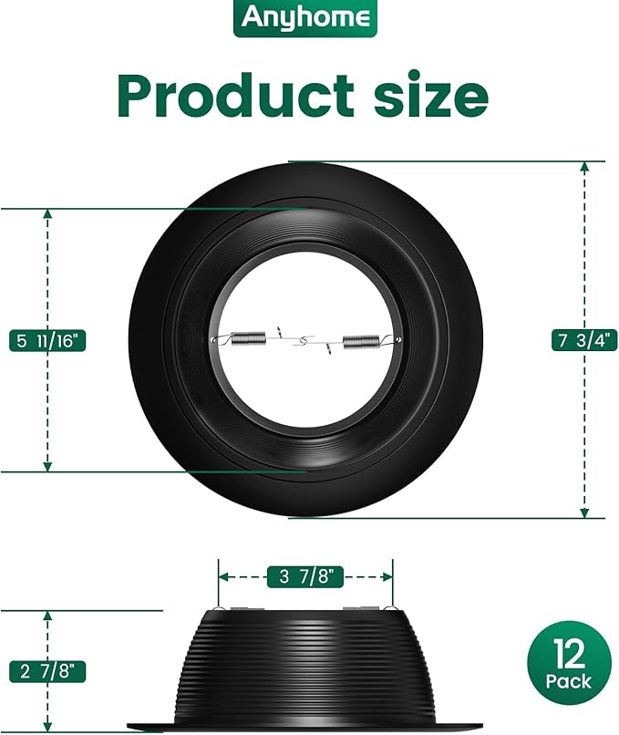 6 Inch Can Light Cover, 12 Pack Black Can Light Trim, Step Baffle - Image 5