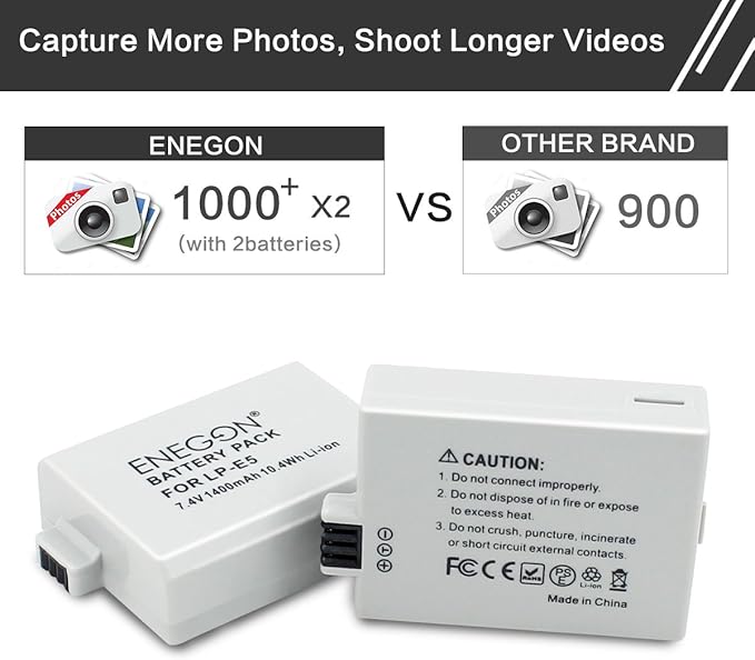ENEGON LP-E5 Replacement Battery and Rapid Dual Charger - Image 2